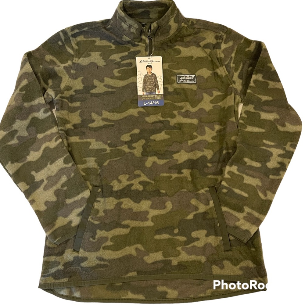 Eddie Bauer Youth Quest Camo Fleece 1/4-Zip Pullover Size Boys L(14/16)